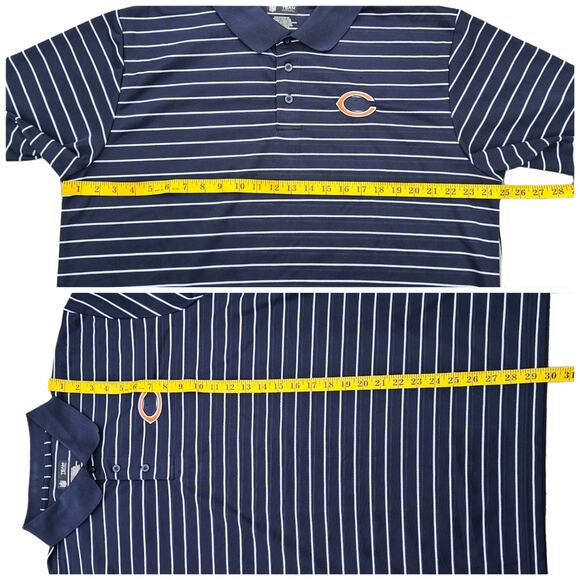 Chicago Bears Polo NFL Team Shirt Size XL Navy Blue White Stripe Orange Logo - Picture 6 of 8